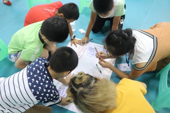 小朋友们共同商量团队设计图